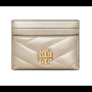 Tory Burch Kira Chevron Card Case in White Gold